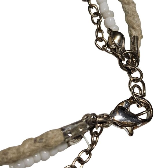 Handmade Beaded Heart Charm Multilayer Bracelet White Beads Twine Rope Love - Picture 3 of 4